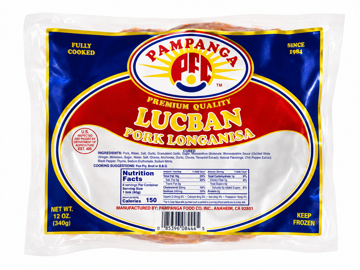 Pampanga Lucban Frozen Pork Longanisa — 12 oz