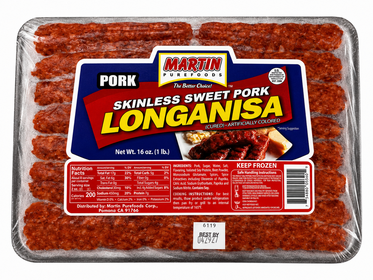 Martin Purefoods Frozen Skinless Sweet Pork Longanisa — 16 oz