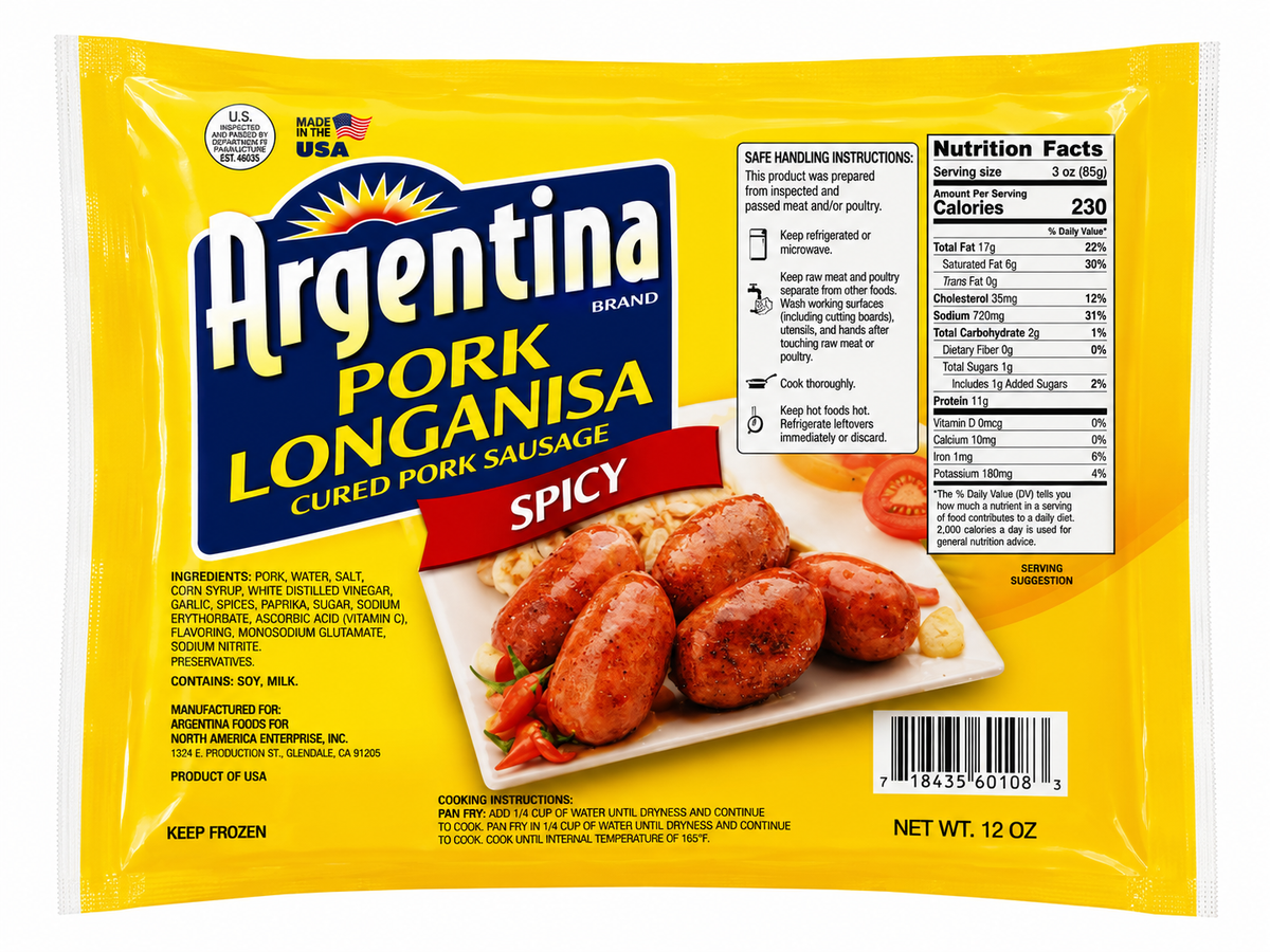Argentina Frozen Spicy Pork Longanisa — 12 oz