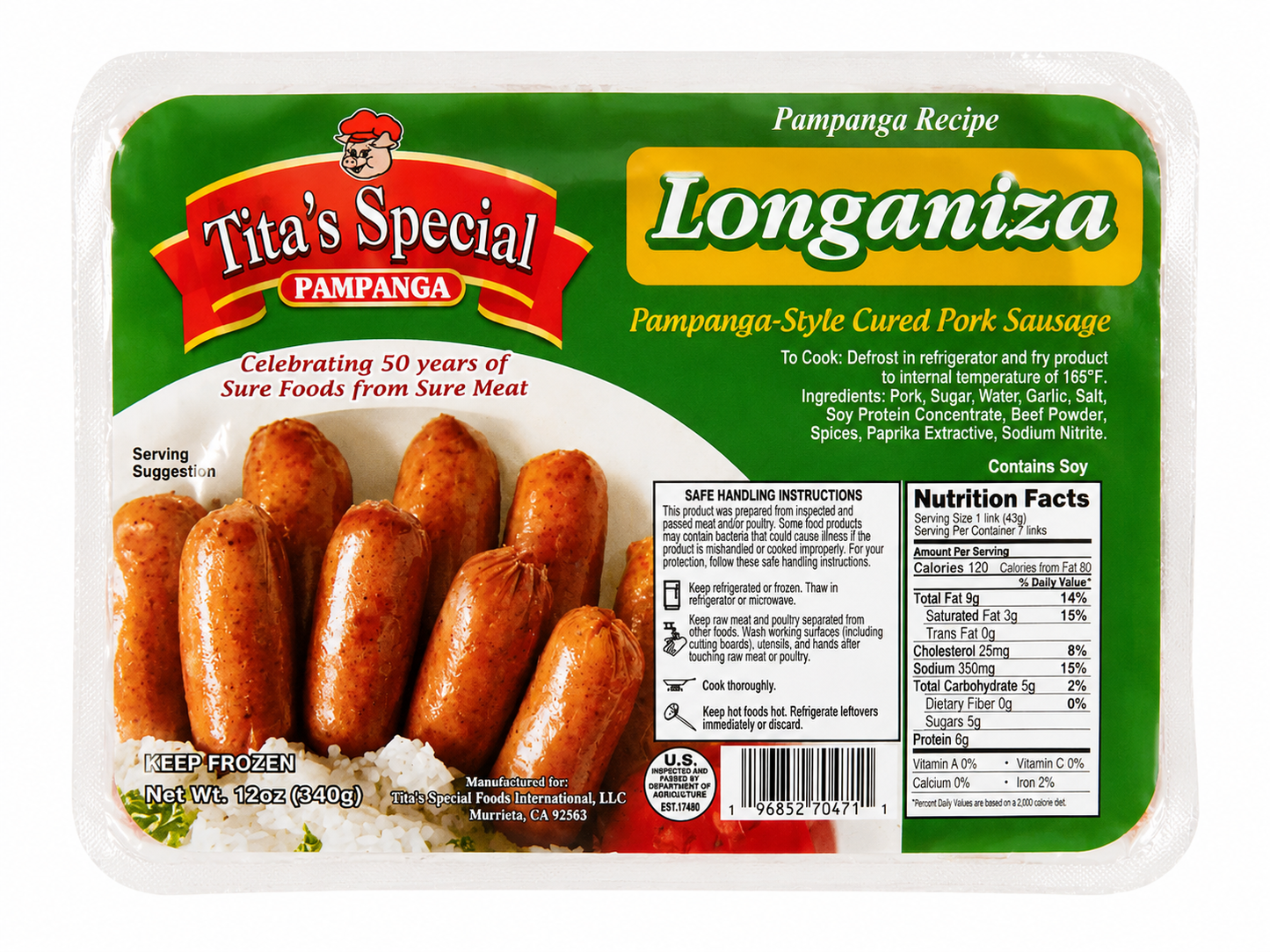 Tita's Special Frozen Pork Longaniza — 12 oz