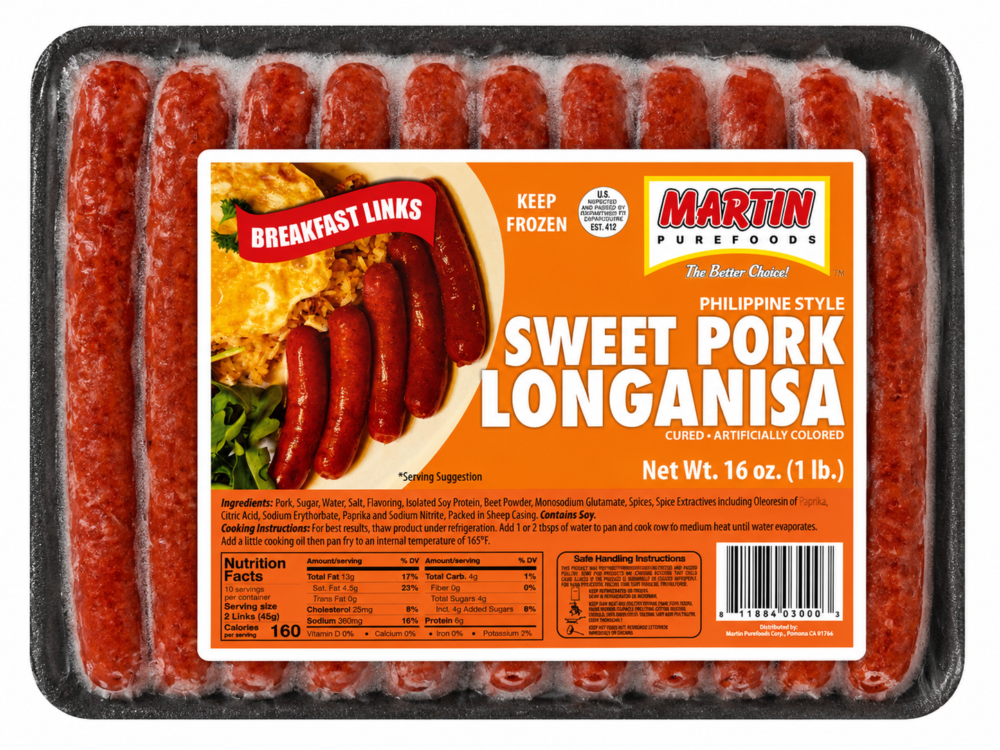 Martin Purefoods Frozen Sweet Pork Longanisa Breakfast Links — 16 oz