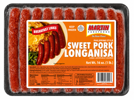 Martin Purefoods Frozen Sweet Pork Longanisa Breakfast Links — 16 oz